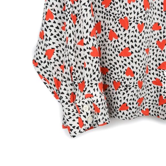 Asos Design Womens Button Up Shirt Size 16 Black Red Hearts Crop Flowy Spring - Picture 6 of 7